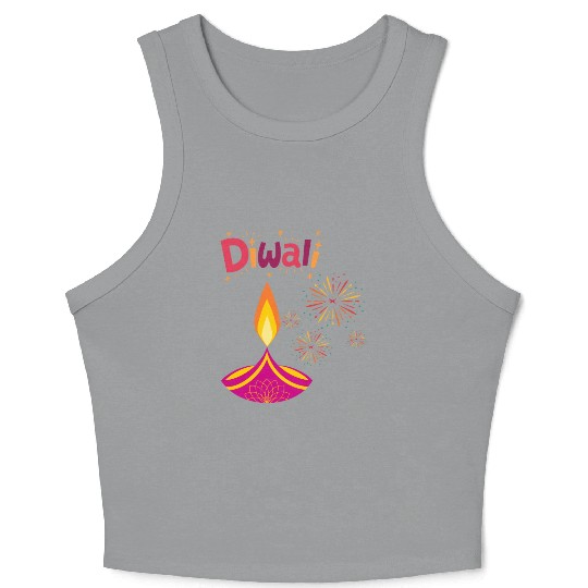 Diwali Design with Lamp & Festive Fireworks Crop Tank Top