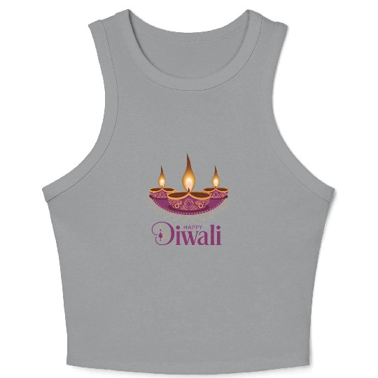 Happy Diwali with Beautiful Diya Lamps Crop Tank Top