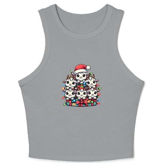 Cute Goat Pile Farm Farmer Christmas Hat Xmas Crop Tank Top