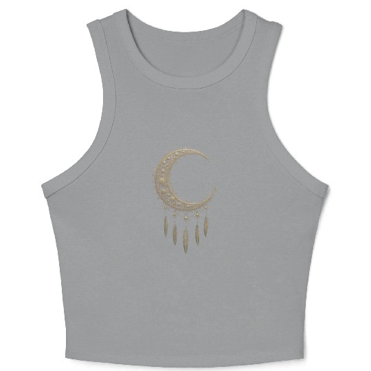 Elegant Moon With Feathers Crop Tank Top