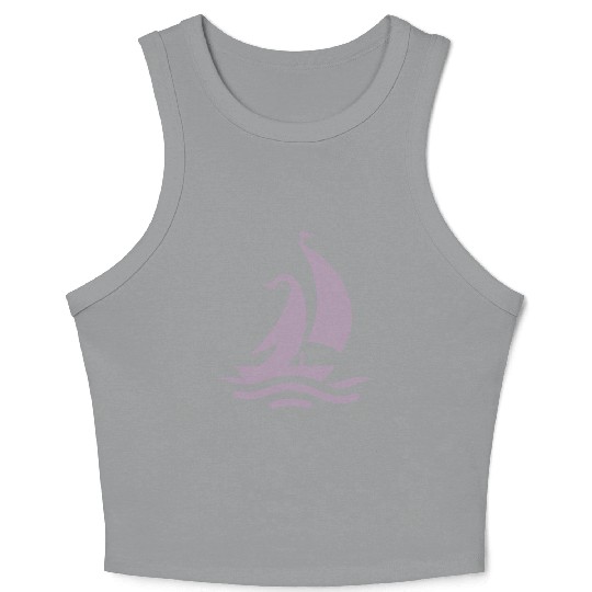 Penguin sailboat sailing silhouette minimalist Crop Tank Top