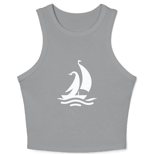 Penguin sailboat sailing silhouette minimalist Crop Tank Top