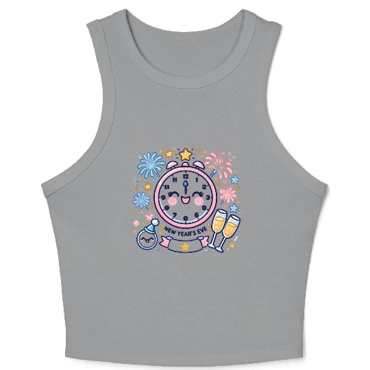 Celebrate New Year's Eve, Fun Clock and Fireworks Crop Tank Top
