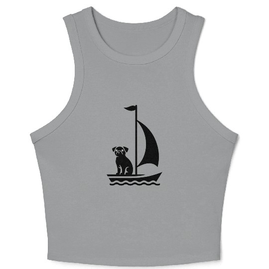 Pug in Boat Silhouette Sailing Minimalist Crop Tank Top