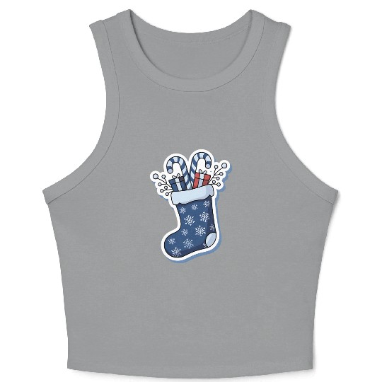 Christmas Stocking Candy Canes Blue And White Crop Tank Top
