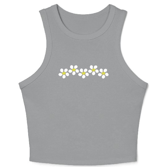 White Daisies Flowers Spring Summer Faces Funny Crop Tank Top