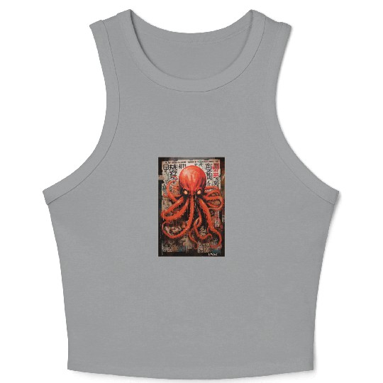 Street Art Red Octopus Crop Tank Top