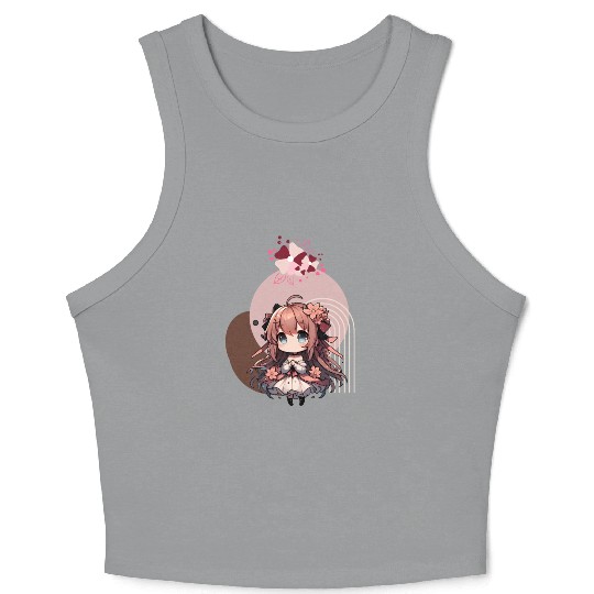 Chibi anime girl with flowers Crop Tank Top