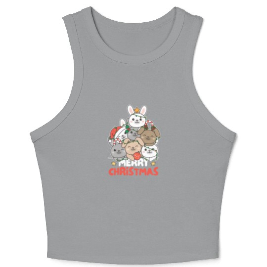 Bunny Christmas Tree Merry Christmas Crop Tank Top