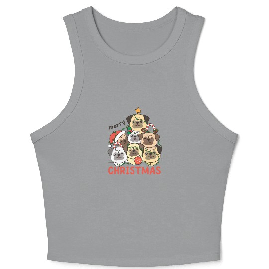 Pug Christmas Tree Merry Christmas Crop Tank Top