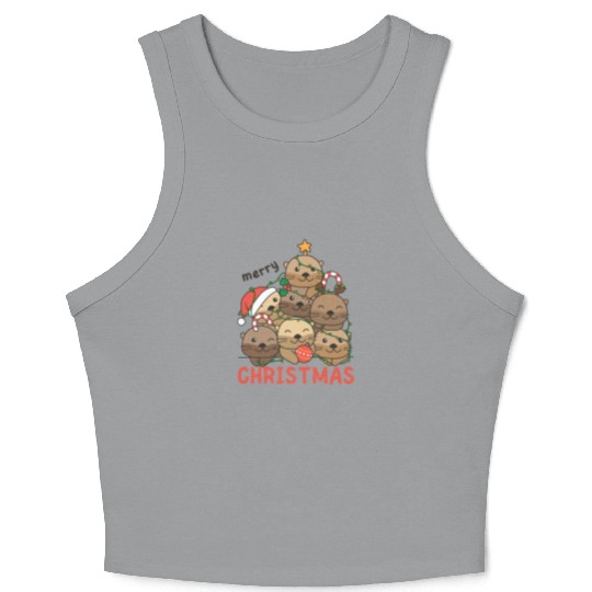 Otter Christmas Tree Merry Christmas Crop Tank Top