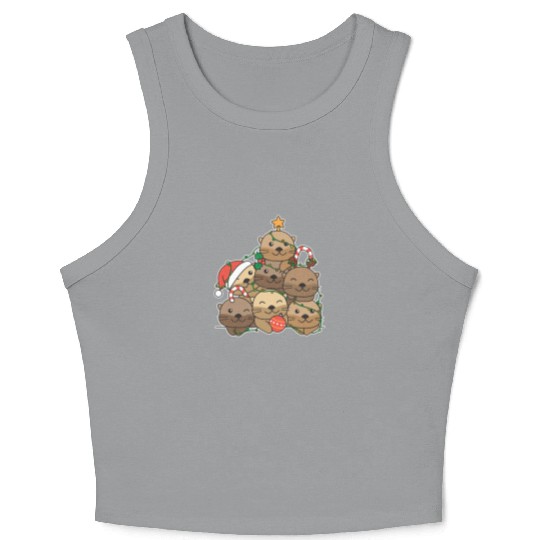 Otter Christmas Tree Funny Animal Christmas Crop Tank Top