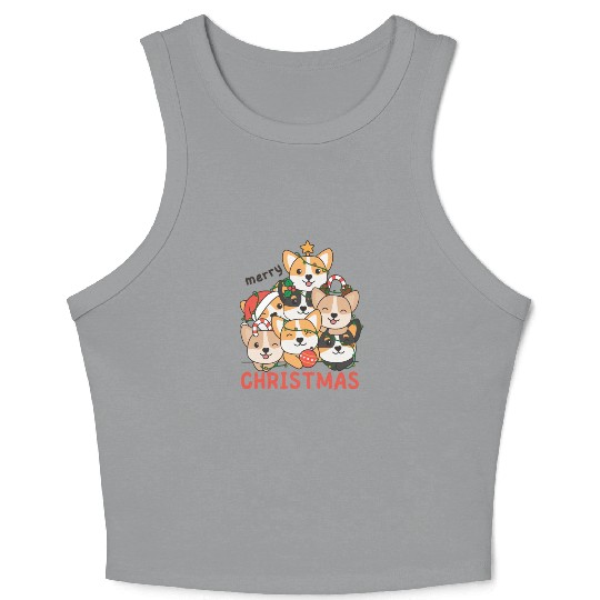 Corgi Christmas Tree Merry Christmas Crop Tank Top