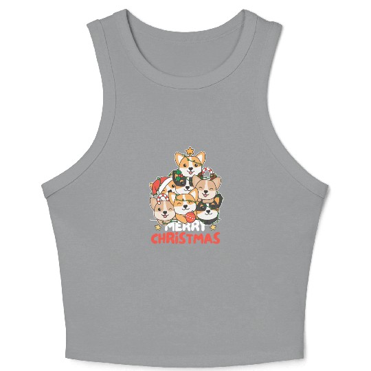 Corgi Christmas Tree Merry Christmas Crop Tank Top