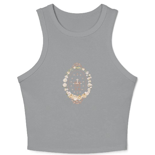 Marian Catholic Virgin Mary Marian Cross Floral Crop Tank Top