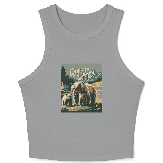 Queen of the Tetons Grizzly 399 Vintage Nature Art Crop Tank Top