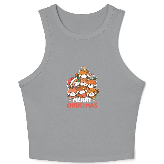 Red Panda Christmas Tree Merry Christmas Crop Tank Top