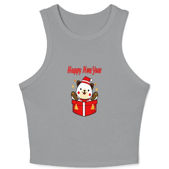 Festive Teddy Bear New Year Design Crop Tank Top