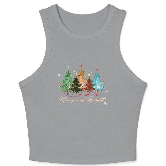 Merry and Bright Trees Vintage Christmas Tree Xmas Crop Tank Top