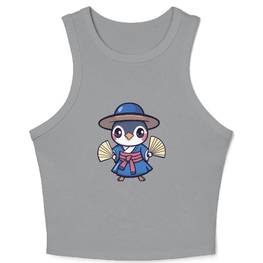 Penguin in Traditional Japanese Attire Crop Tank Top