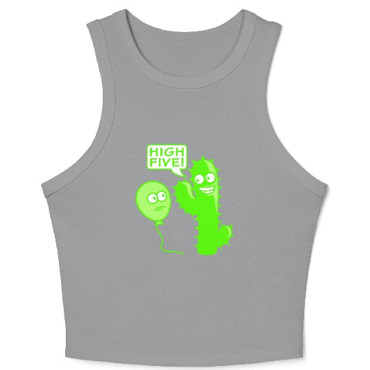 Cactus Balloon High Five Greeting Spikes Funny Fun Crop Tank Top