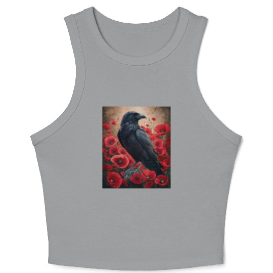 Raven Red Poppies Gothic Nature Art natural Crop Tank Top