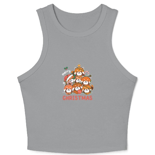 Red Panda Christmas Tree Merry Christmas Crop Tank Top