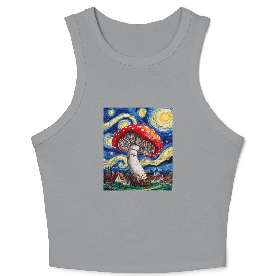 Starry Night Mushroom: Surreal Watercolor Dreamsca Crop Tank Top