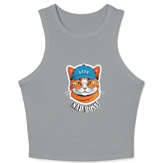 Cat Nap Boss with Cap and Sunglasses Crop Tank Top