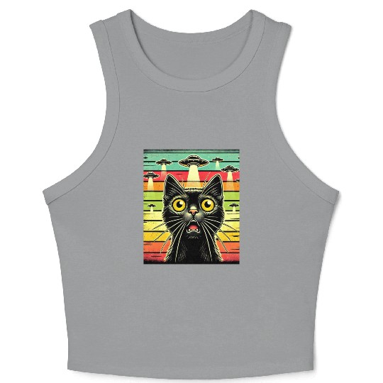 Fun Cat sunset Galaxy Cat Spaceship Alien Cat UFOs Crop Tank Top