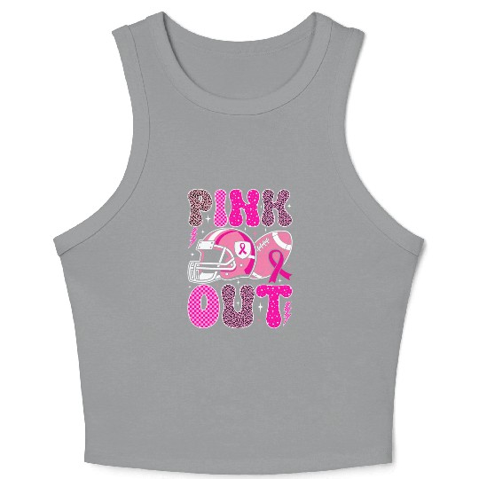 Pink Out Breast Cancer Football Mom Girls Women Crop Tank Top