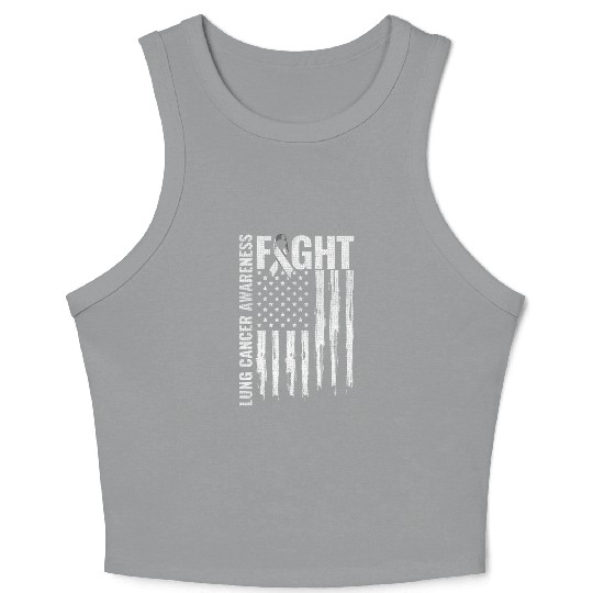 Lung Cancer Awareness White Ribbon Fight USA Flag Crop Tank Top