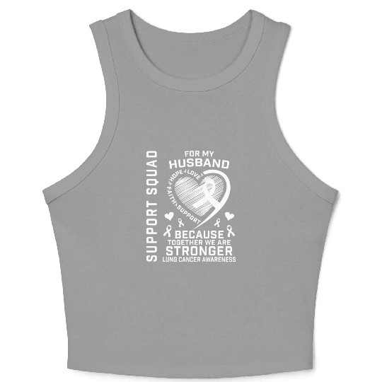 I Wear White Support Husband Lung Cancer Awareness Crop Tank Top