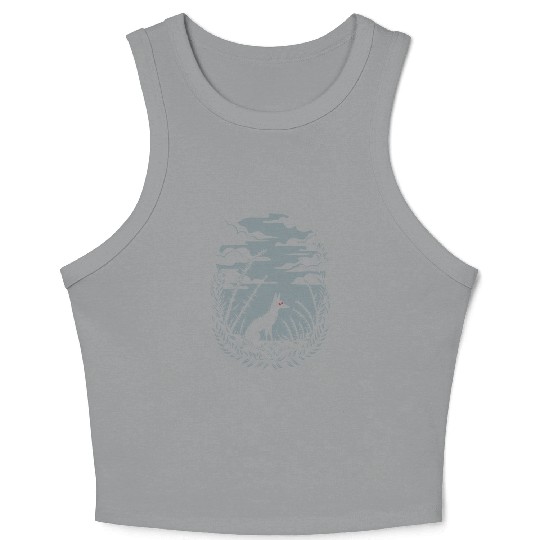 Dark Cottagecore Nighttime Wilderness with Wolf Crop Tank Top