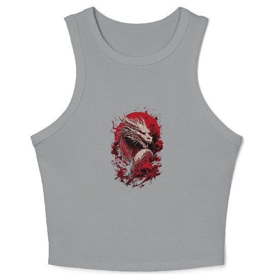 Japanese Dragon, Ghostly Crop Tank Top
