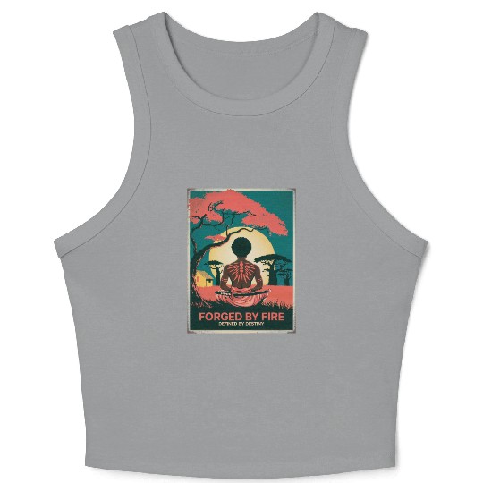 Vintage Afro Samurai Warrior - Forged By Fire Crop Tank Top