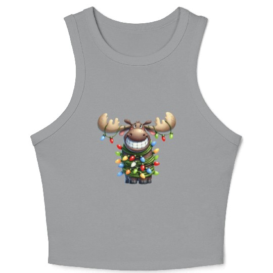 Christmas Merry Christmas For Gift Christmas Moose Crop Tank Top