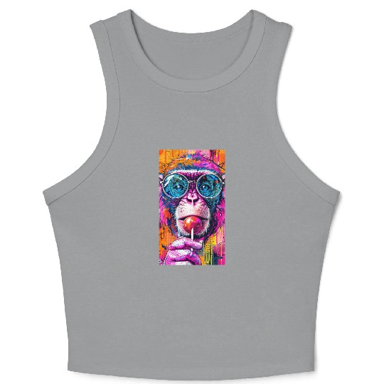 Digital Art Monkey With Lollipop Graffiti Elements Crop Tank Top