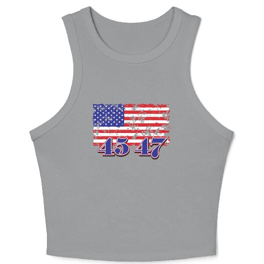 Distressed American Flag with Numeric Overlay Crop Tank Top