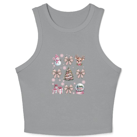 Christmas Coquette Bow, Cute Christmas Snowman Crop Tank Top