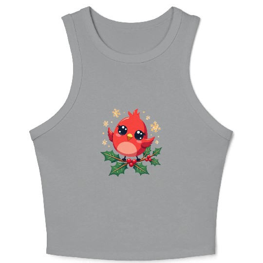 Elegant Christmas Cardinal on Holly Branch Crop Tank Top