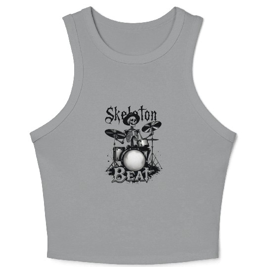 Skeleton Beat: Funny Cowboy Skeleton Playing Drums Crop Tank Top