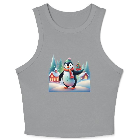 Christmas Merry Christmas For Gift Penguin Snowman Crop Tank Top