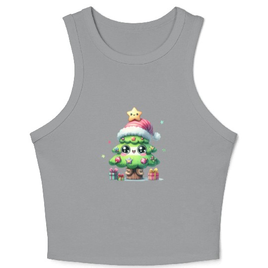 Christmas Tree, Merry Christmas Crop Tank Top