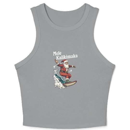 Mele Kalikimaka Hawaiian Christmas Surfing Santa Crop Tank Top