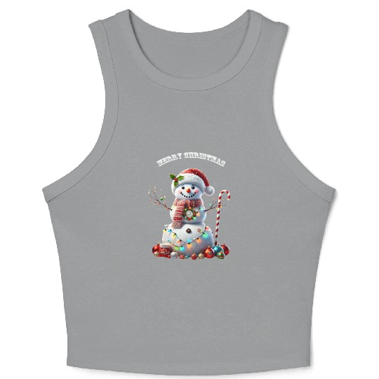 Christmas Holiday Snowman with Decorations URM Crop Tank Top