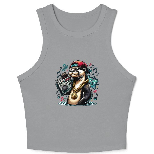 Hip Hop Otter with Boombox and Gold Chain Crop Tank Top