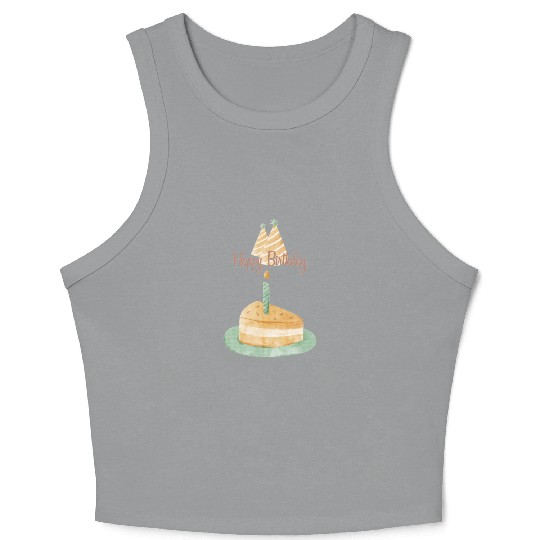 card neutral pale watercolor style birthday Crop Tank Top