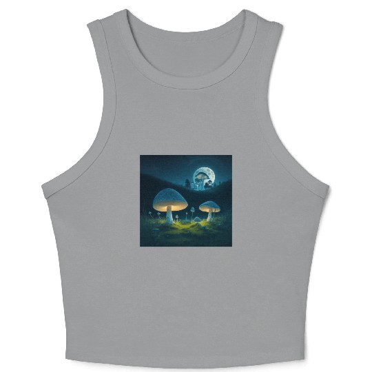 mushrooms in grass Crop Tank Top