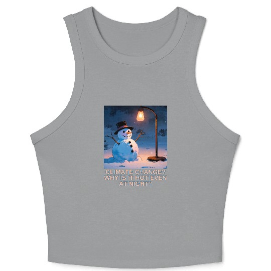 Frosty Snowman Under Street Lights Christmas Crop Tank Top